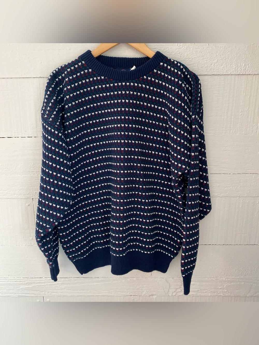 Vintage Boston Clipper Men's XL Crewneck Knit Sweater 100% Cotton Navy Birdseye